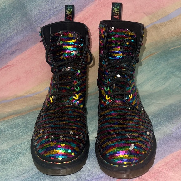 Dr. Martens 1460 PASCAL SEQUIN RAINBOW MULTI+SILVER  women’s size 8 - Picture 5 of 10